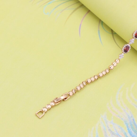 "Rose Gold Plated Red Oval Stone Bracelet with White Accents, XPBL0778 - Picture 7 of 11